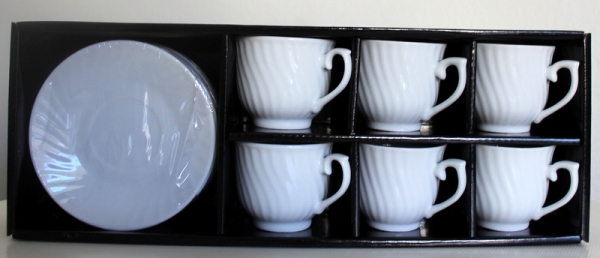 Espresso cup set 12part white-corrugated 80ml (6 cups - 6 coasters) in transp. Gift wrapping