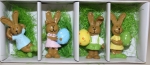 Ostern-Set: 4 Lustige Osterhasen Figuren in Schachtel - farbig -